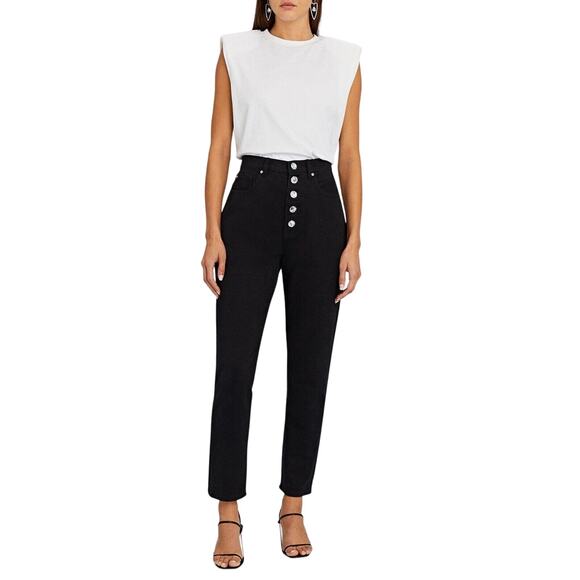WEWOREWHAT NEW $168 Danielle Crystal Button High Waist Jean Black Size 24 - Picture 1 of 4